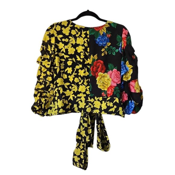 Alice + Olivia Dominica Floral Reversible Tuck-Sleeve Wrap Top Size Medium - Picture 8 of 16